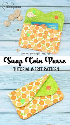 an envelope and coin purse with the text, snap coin purse sewing pattern on it