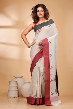 This Linen sarees is very classy. This is light weight, easy to drape, and very elegant. The saree is made up of organic linen that gives this saree a glossy look and is good as partywear. Pure linen jamdani with blouse piece handloom saree Product details: jamdani's work is done on pure linen saree. Saree Type: pure linen Saree Length: 5. 5meters Blouse Piece length: 80cm Blouse Piece: yes (Un-Stitched) Saree Fabric: Pure linen Color: As shown in the picture Work: weaving Pattern: Floral Occasi Traditional Linen Wear, Linen Saree With Pallu, Festive Linen Saree With Pallu Detail, Traditional Linen Saree With Cutdana, Traditional Linen Saree With Pallu, Linen Saree With Cutdana Detailing, Linen Cutdana Saree For Festive Occasions, Festive Linen Saree With Zari Weaving, Traditional Linen Saree For Festive Occasions