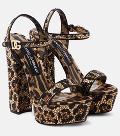 Crystal Embellished Platform Sandals in Brown - Dolce Gabbana | Mytheresa June Core, Leopard Print High Heels, Dr Shoes, Girly Shoes, Shoe Inspo, Swag Shoes, My Wardrobe, Dolce E Gabbana, Strap Shoes