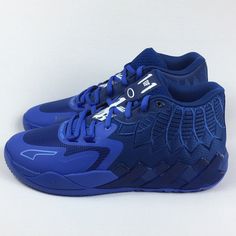 PUMA LaMELO MB.01 Team Blazing Blue 309770-01 Men Size 11.5 Basketball Shoes La Melo Ball Shoes, Lamelo Ball Shoes Mb.02 Rick And Morty, Lamelo Ball Shoes Mb.02, Blue Mid-top Basketball Shoes With Contrast Sole, Blue Non-slip Basketball Shoes For Streetwear, Mb 01, Bb Shoes, Basketball Stuff, Basketball Shoes