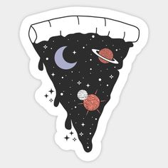 a slice of pizza with planets on it