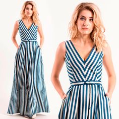 "Striped Denim Dress With Pockets  ● Perfect denim dress for different occasions ● Does not leave anyone indifferent lover of comfort and quality ● Beautiful top with front V-neck ● Beautiful sash with a little bow ● No elastic waist, has invisible zipper back ● Elegance A line skirt with high waist design ● Has pockets ● Beautiful pleats, stitched in sash ● Without lining ● Standard length 153 cm (60 inches) fits as full length dress ● We can make a dress with custom length if you need Please, find your size in STANDARD SIZE GUIDE on photo! ◀ If you don't know what size you are feel free to contact us and tell your measurement. We will help you to choose the right size ▶ We can make the dress according to your standards but only in this range: Bust 32,3 inches / 82 cm - 43,3 inches / 110 Spring Cotton Maxi Dress For Formal Occasions, Spring Formal Cotton Maxi Dress, Summer Cotton Maxi Dress For Formal Occasions, Summer Formal Cotton Maxi Dress, Formal Cotton Maxi Dress For Summer, Strip Dress Outfit, Make A Dress, Striped Denim, V Dress