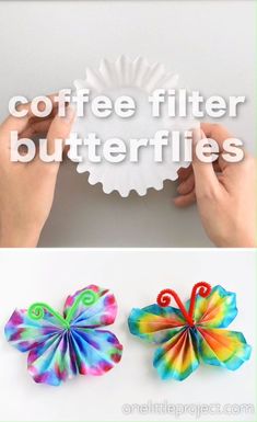 coffee filter butterfly craft for kids to make with paper plates and other crafts that are colorful