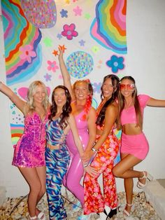 80s College Party Outfit, Flower Power Bachelorette Party Outfits, Bachelorette 70s Theme, Dazed And Engaged Bachelorette Outfit, Disco Core, Disco Girl Costume, Pink Festival Outfit, 80s Themed Outfits