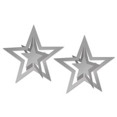 two metal stars are shown on a white background