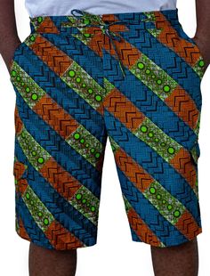 Ankara African print men's shorts, men's pant Summer Knee-length Cargo Shorts With Built-in Liner, Knee-length Bottoms With Built-in Shorts For Vacation, Blue Cargo Shorts For Summer, Green Cotton Relaxed Fit Swim Trunks, Green Cotton Swim Trunks With Relaxed Fit, Relaxed Fit Green Cotton Swim Trunks, Green Relaxed Fit Cotton Swim Trunks, Green Bermuda Shorts With Relaxed Fit, Blue Summer Cargo Shorts