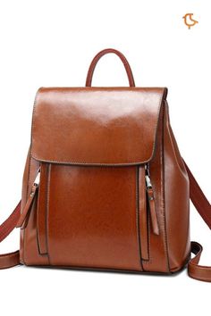 Women Genuine Leather Shoulder Backpack Brown Satchel Leather Backpack For On-the-go, Brown Leather Backpack With Large Capacity For On-the-go, Brown Leather-backed Shoulder Backpack, Rectangular Leather Backpack With Anti-theft Pocket For Daily Use, Rectangular Brown Leather Backpack With Anti-theft Pocket, Vegan Leather Backpack, Shoulder Backpack, Convertible Bags, Backpack Bag