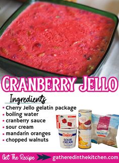 cranberry jello Cranberry Sauce Jello Recipes, Cranberry Sour Cream Jello Salad, Cranberry Jello Salad With Sour Cream, Cranberry Sauce Jello Salad, Cranberry Sauce Dessert Recipes, Jello With Sour Cream Recipe, Cranberry Jello Salad With Cream Cheese, Jello With Mandarin Oranges, Cranberry Jello Salad Thanksgiving