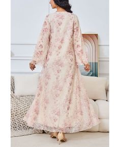 Get 10% off now! Buy pink floral prints vneck women muslim wedding guest dress at cheap price online. Free stable shipping and pro custom service since 2009. V-neck Floral Print Dress For Eid, Floral Print V-neck Dress For Eid, Floral Print Dress For Wedding And Eid, Pink V-neck Dress For Mother Of The Bride, Modest V-neck Pink Dress, Pink Modest V-neck Dress, Feminine Pink Dress For Eid, Pink Feminine Dress For Eid, Morocco Kaftan