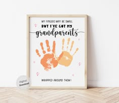 a framed print with the words, my fingerprint may be small but i can't miss grandparents