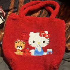 Red Hello Kitty Tote Bag With Zipper Cute Red Bag For Gift, Cute Red Bags For Gifts, Cute Red Satchel Bag, Cute Red Bag With Large Capacity, Cute Red Bags With Large Capacity, Cute Large Capacity Red Bag, Cute Red Bags For Everyday Use, Cute Red Shoulder Bag, Casual Red Rectangular Bag