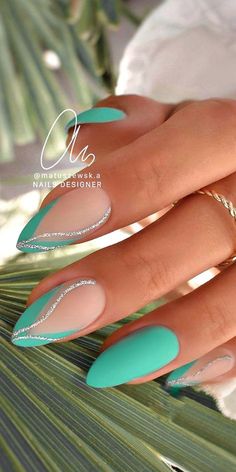 Cruise Nail Ideas Almond, Nails Turquesa, Gel Nail Designs, Elegant Nails