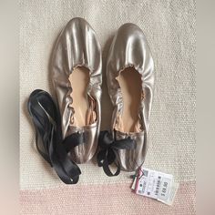 Brand New With Tags. Leather. Size 9. Some Minor Scratches (See Pictures) From Keeping Them In The Closet As The Leather Is Super Soft. Metallic Flats For Spring Party, Casual Leather Ballet Flats For Party, Gold Ballet Flats, Zara Gold, Zara Leather, In The Closet, Zara Shoes, The Closet, Flat Shoes Women