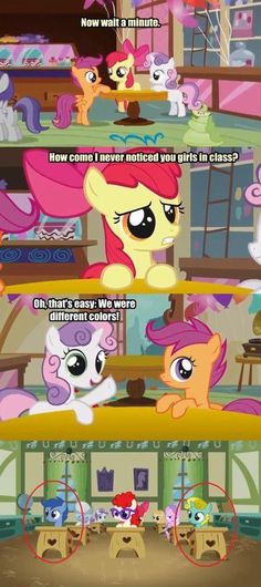 the pinkie ponies are talking to each other in front of a mirror with caption