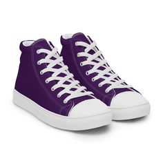 Men's Deep Purple high top canvas shoes, Purple Sneakers Step up your shoe game with the High Top Canvas Shoes. These handmade, trendy shoes are sure to spice up your outfit. Get yours now! * 100% polyester, canvas upper side * Ethylene-vinyl acetate (EVA) rubber outsole * Breathable lining, soft insole * Faux leather toe cap * White laces * Padded collar, lace-up front * Blank product sourced from China Important: This product is available in the following countries: United States, Canada, Aust Purple High-top Sneakers For Streetwear, Purple Lace-up Canvas Shoes For Streetwear, Casual Purple Canvas Shoes For Streetwear, Purple High-top Canvas Sneakers, Purple Canvas High-top Sneakers, Purple High-top Canvas Shoes For Streetwear, Casual Purple High-top Canvas Shoes, Cotton High-top Custom Sneakers For Streetwear, Sporty Purple Cotton Sneakers