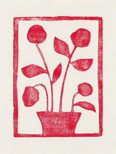 a drawing of red flowers in a vase