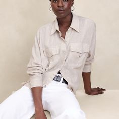 Nwt, Banana Republic White Linen Blend Dolman Sleeve Shirt, Size L. Point Collar, Long Sleeves With Button Cuffs, Hidden Front Button Closure, Chest Pockets, Straight Hem. 55% Linen, 45% Rayon For A Cool, Relaxed Fit. This Can Be Worn Are A Shirt Or Open As A Jacket, Very Versatile Piece! Size L Classic Neutral Tops For Day Out, Neutral Linen Long Sleeve Top, Neutral Long Sleeve Linen Tops, Effortless Beige Long Sleeve Top, Neutral Relaxed Fit Shirt For Day Out, Relaxed Fit Neutral Shirt For Day Out, Relaxed Fit Neutral Top With Pockets, Collared Neutral Top For Day Out, Neutral Relaxed Fit Top With Pockets