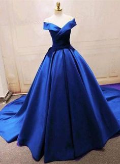 Green Satin Prom Dress, Royal Blue Party Dress, Burgundy Wedding Dress, Satin Prom Dress Long, Blue Ball Gown, Prom Dresses Off The Shoulder, Long Sleeve Ball Gowns, Gown Elegant, Off Shoulder Evening Dress