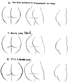 how to draw butts with different angles and shapes for the body, from top to bottom