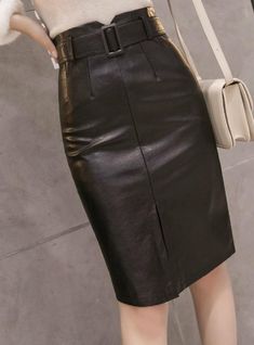 Material: Faux LeatherSilhouette: PencilGender: WOMENWaistline: empirePattern Type: SolidStyle: Office LadyDecoration: SashesDresses Length: Knee-Length Clothing Tape, Kilt Skirt, Wrap Skirts, Midi Skirt Pencil, Skirt Belt, Midi Skirts, Skirt Outfits, Wrap Skirt, Evening Wear