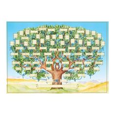 a family tree is shown with many names and pictures attached to the tree's branches