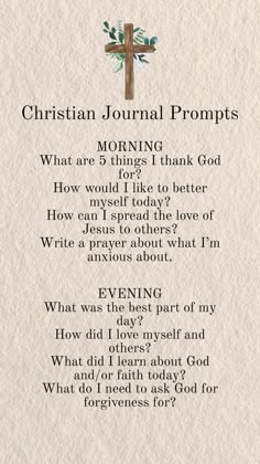 a cross on top of a piece of paper with the words, christian journal prompts