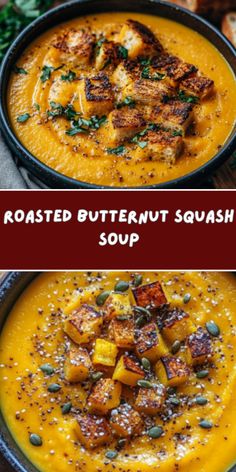 roasted butternut squash soup in a bowl