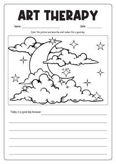 an art therapy worksheet with clouds and stars