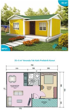 the floor plan for a small house with two rooms and one living room in it