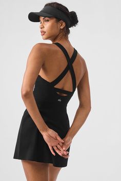 Alosoft Backspin Dress - Black Black Athletic Dress, Athletic Dresses, Fitness Photos, Athletic Dress, Tank Top Bras, Womens Capris, Senior Pics, Tennis Ball, Tennis Dress