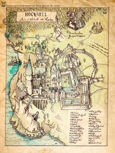 a drawing of hogwart's castle from the harry potter book, by j k rowley