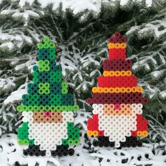 perler bead holiday gnomes Perler Christmas Patterns, Christmas Gnome Perler Bead Patterns, Pearl Beads Pattern Christmas, Christmas Perler Bead Patterns Big, 3d Perler Bead Christmas Ornaments, Perler Bead Patterns Disney Christmas Ornament, Harry Potter Marvel, Perler Christmas