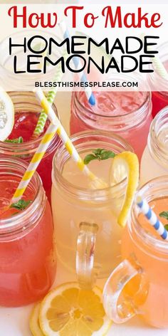 homemade lemonade in mason jars with strawberries and lemons