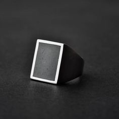 A handmade sterling silver 925 rectangle signet stamp ring filled with grey epoxy.Each ring is cleaned and polished with care.The weight of the ring may vary according to size.Top measurements: Width - 14.5mm | Height - 17mmApprox weight:  9.94grThe ring is made of sterling silver 925 and is water resistant.This awesome signet ring is available in more shapes! Click here to see:Round: https://www.etsy.com/il-en/listing/554225710/round-sterling-silver-signet-ring-signetOctagon: https://www.etsy.c Modern White Gold Rectangular Signet Ring, Minimalist White Gold Rectangular Signet Ring, Modern Silver Rectangular Signet Ring, Minimalist Engraved Black Signet Ring, Black Sterling Silver Rectangular Signet Ring, Silver Modernist Signet Ring For Gift, Minimalist Silver Square Ring, Rectangular Sterling Silver Signet Ring For Everyday, Rectangular Stamped 925 Signet Ring As Gift