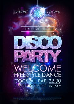 disco party flyer template with colorful lights