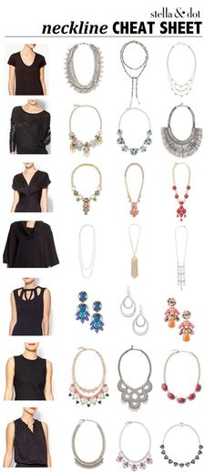 A little help for choosing the right necklace for your neckline! (This was created by a lovely stylist out there somewhere. If it was you please let me know- it's fantastic!!) Organization Makeup, Stella Dot Style, Moda Vintage, Cheat Sheet, Stella And Dot