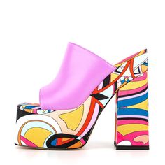 TAAFO Art Graffiti Print High Block Heels Women's Thick Platform Sandals Ladies Shoes Chunky Heel Mules Slippers Orange-39 Colorful Pointed Toe Heels For Summer, Multicolor Platform Heels With Round Toe, Bold High Heels For Summer, Bold High Heel Summer Heels, Multicolor Closed Toe Platform Heels, Multicolor Platform Heels With Closed Toe, Multicolor Platform Heels, Multicolor Closed Toe Platform Sandals, Multicolor Platform Closed Toe Sandals