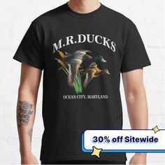 Standard fit with double-needle hems for durability. Solid colors are 100% preshrunk cotton, heather colors are cotton blend. Range of colors available, with the option to print on front or back. Size range S-3XL, suitable for men and women. m r ducks, Mallard Black Cotton T-shirt Made In Usa, Ducks Mallard, M R, Mallard, Ducks, Pet Birds, Solid Colors, Classic T Shirts, Cotton Blend