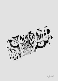 a black and white drawing of a leopard's face