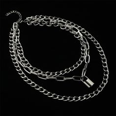 Layered Chain Necklace Neck Chains Lock Pendant Jewelry For Women Punk – Sonicelife Padlock Aesthetic, Boys Necklace, Grunge Accessories, Aesthetic Accessories, Goth Accessories, Lock Pendant, Layered Chain Necklace, Layered Chain, Layered Necklaces Silver