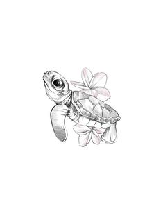 a drawing of a turtle with flowers on its back