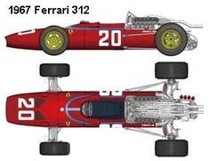 a red race car is shown in three different views