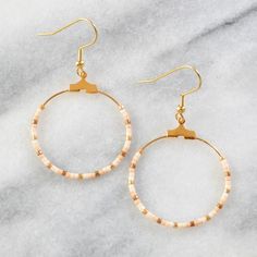 Beaded Hoop Earrings | Handmade by Libby & Smee Gold Sprinkles, Mom Earrings, Hoop Earrings Handmade, Neon Noir, Best Gifts For Mom, Plastic Earrings, Earring Cards, Blush And Gold, Metallic Pink