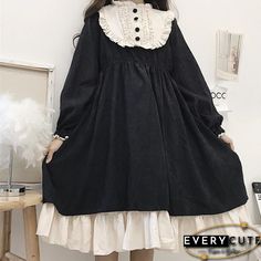 Japanese Style Lolita Dresses Women Autumn O-Neck Long Sleeve Ruffled Sweet Dress Female Kawaii Party Vestido De Mujer Goth Black-One Size Cute Ruffled Winter Dresses, Cute Vintage Dress With Ruffles, Vintage Long Sleeve Mini Dress With Ruffles, Cute Mini Dress With Ruffles And Doll Collar, Black Kawaii Dress For Halloween, Black Harajuku Style Winter Dress, Harajuku Winter Dress With Ruffles, Harajuku Style Ruffled Winter Dress, White Kawaii Dress With Lace Trim