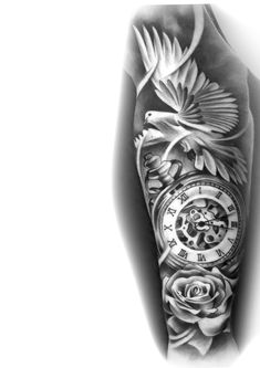 a black and white photo of a clock with flowers on it's side arm