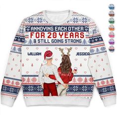 We loved with a love that was more than love.

Embrace the humor and warmth of your relationship with the Annoying Each Other For And Still Going Strong Back Couple - Personalized Unisex Ugly Sweater. Perfect for any couple who enjoys a good laugh, this personalized sweater makes a fantastic gift for Valentine's Day, Mother's Day, Father's Day, Thanksgiving, Christmas, birthdays, and anniversaries.

Celebrate the bond between you and your partner with this unique and hilarious sweater. Its desig