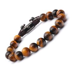 HANDCRAFTED BY JEWELRY ARTISANS - GT Collection Male Beaded Bracelets are made using certified natural gemstones and 10 mm beads for a beautiful and unique piece of art that you can wear for years to come. THE POWERS OF BROWN TIGER EYE STONE - Tiger eye stones are believed to provide insights, confidence and balance based on Egyptian tradition and other cultures worldwide. For enhancing the connection with your personal power. ENERGY BRACELET FOR MEN - Gemstones offer a wide array of benefits an Adjustable Natural Stone Round Bead Gemstones, Brown Bracelet With 8mm Round Beads, Brown 8mm Beaded Round Bracelets, Brown Bracelets With 8mm Beads, Brown Round Bracelets With 8mm Beads, Evil Eye Bracelet With Gemstone Beads As Gift, Gift Evil Eye Bracelet With Gemstone Beads, Evil Eye Bracelet With Round Gemstone Beads, Brown Crystal Bracelet With Gemstone Beads