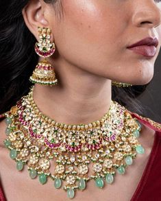 Most Premium Quality Sabyasachi Inspired Heavy Uncut Polki Kundan Ruby Emerald Pearl Grand Bridal Necklace With Jhumka Earrings/wedding Set/ - Etsy Traditional Yellow Gold Kundan Necklace For Reception, Traditional 22k Gold Kundan Necklace For Reception, Heavy Kundan Necklace In 22k Gold For Reception, Heavy 22k Gold Kundan Necklace For Receptions, Festive 22k Gold Kundan Necklace For Reception, Yellow Gold Meenakari Jewelry For Reception, Traditional Chandbalis For Receptions And Festivals, Yellow Gold Kundan Jewelry For Reception, Chandbali Meenakari Jewelry For Reception