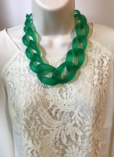 Trendy Green Chain Link Jewelry, Party Green Necklaces With Lobster Clasp, Green Necklaces With Lobster Clasp For Party, Green Adjustable Chain Link Necklace, Green Chain Link Necklace With Adjustable Chain, Green Necklace With Adjustable Chain, Green Chunky Chain Necklace As Gift, Bright Necklace, Green Velvet Fabric