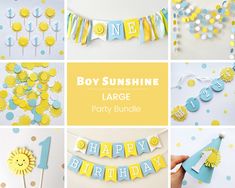 a collage of photos with the words boy sunshine on it and decorations around them